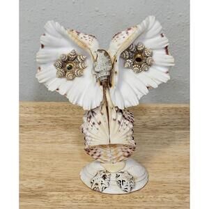 Vintage Handmade Sea Shell Owl Figurine Googly Eyes